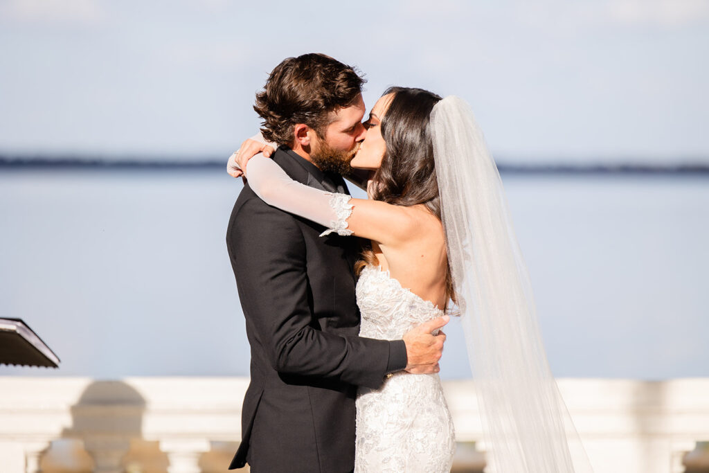 Bella Cosa Lakeside Wedding Ceremony Photo in front of Lake Pierce