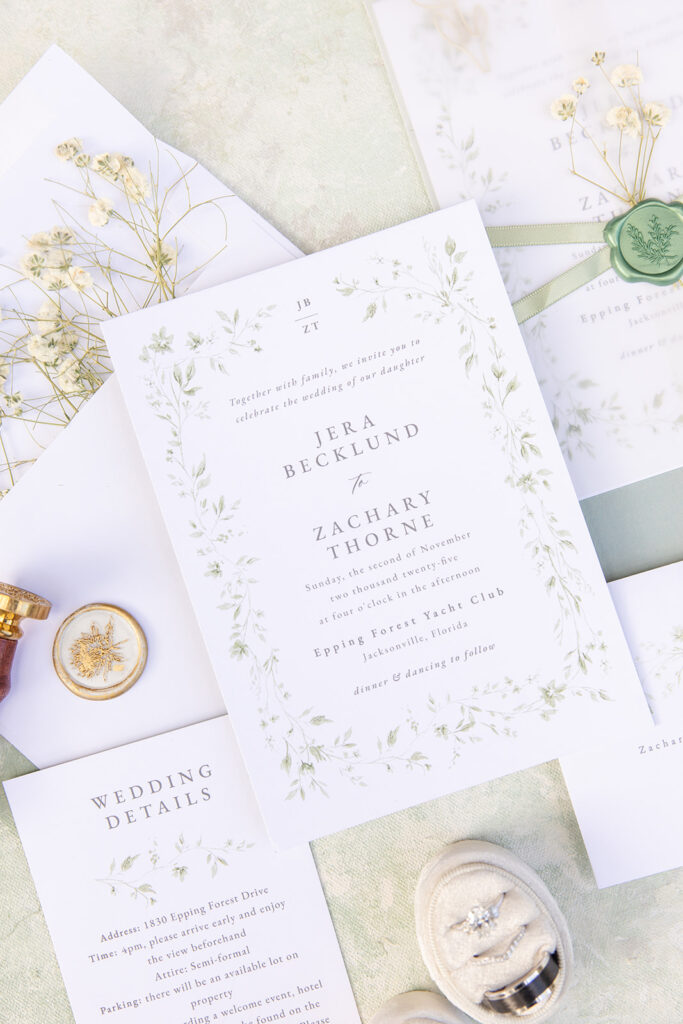 white floral wedding invitation suite