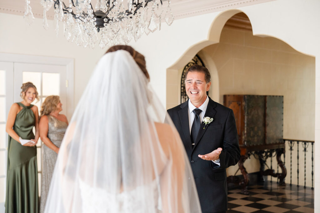 bride and her father first look at Epping Forest Yacht Club in Jacksonville, Florida, captured by Snapshots by Gabriela