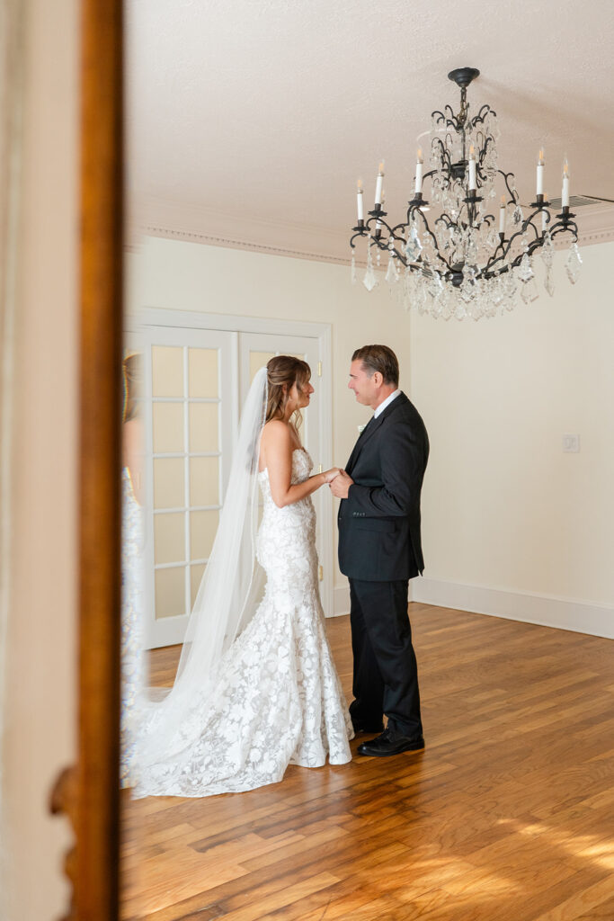 bride and her father first look at Epping Forest Yacht Club in Jacksonville, Florida, captured by Snapshots by Gabriela