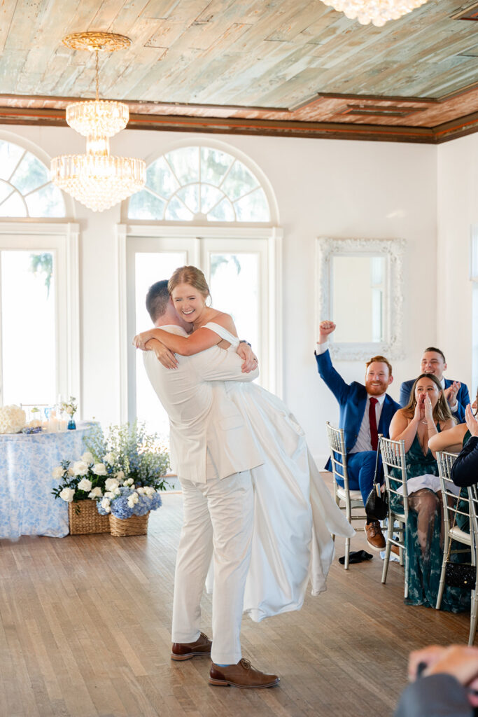 bride and groom first dance at a wedding reception at Bella Cosa Lakeside in Lake Wales Florida
