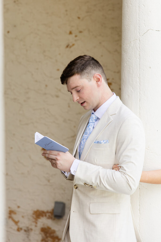 first touch with the bride and groom at a wedding at Bella Cosa Lakeside in Lake Wales Florida