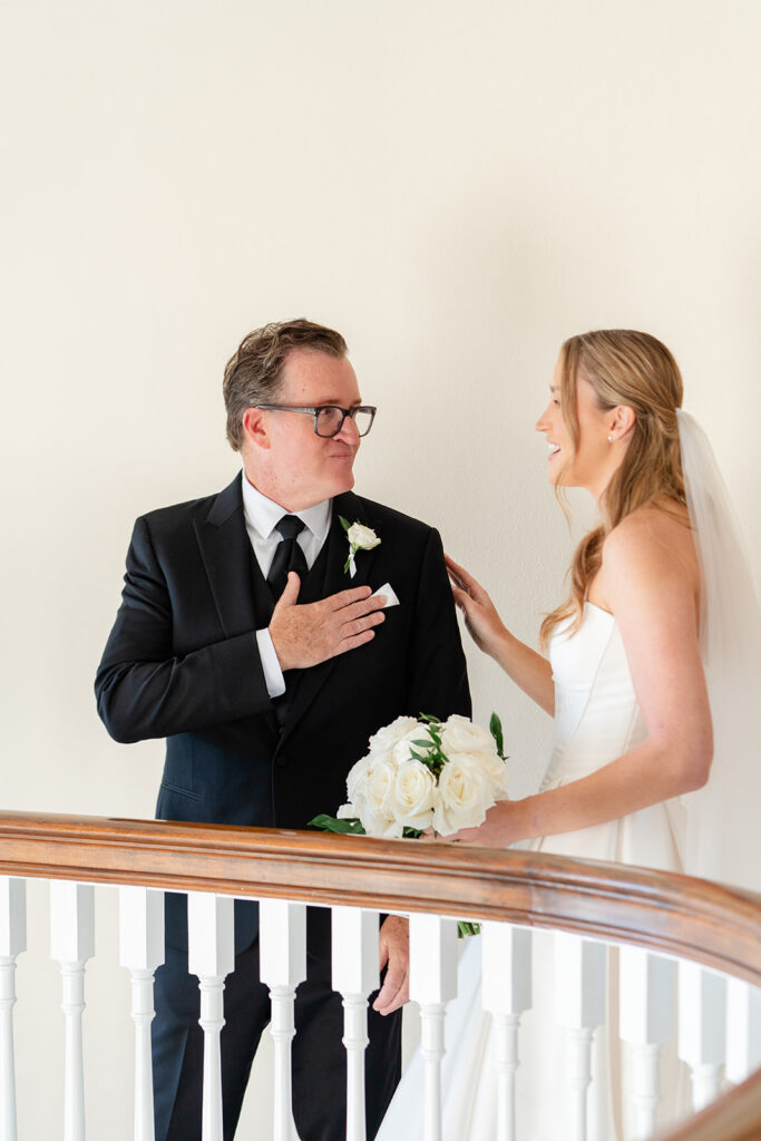 bride's first look with dad at an outdoor wedding at Adams Estate in Lake Alfred, Florida, captured by Snapshots by Gabriela