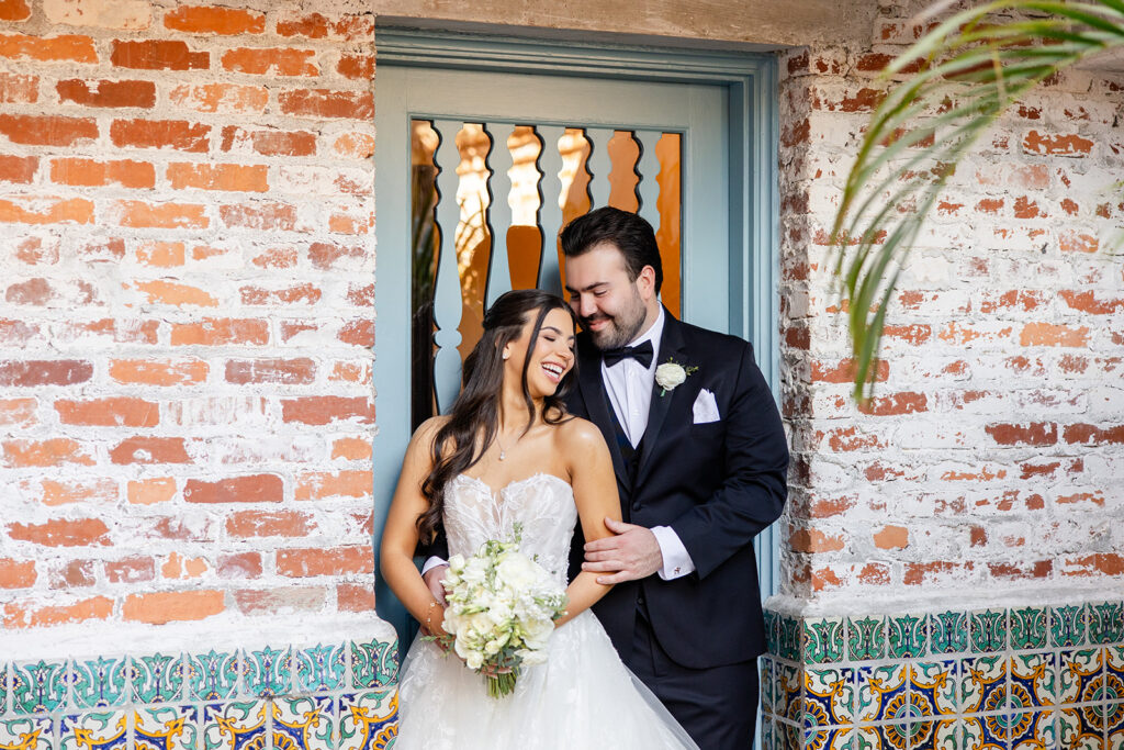 bride and groom portrait at historic estate wedding venue Casa Feliz in Winter Park, Florida, photographed by Snapshots by Gabriela