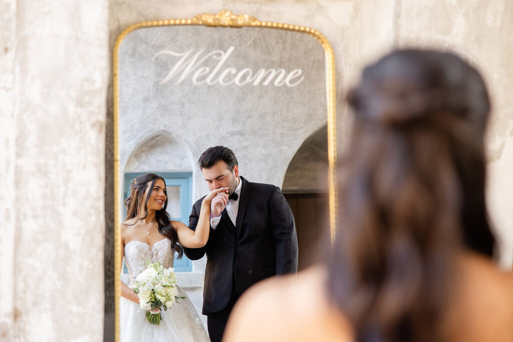 bride and groom portrait at historic estate wedding venue Casa Feliz in Winter Park, Florida, photographed by Snapshots by Gabriela