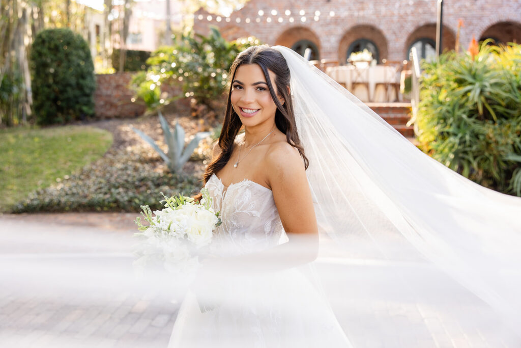 bride portrait at historic estate wedding venue Casa Feliz in Winter Park, Florida, photographed by Snapshots by Gabriela
