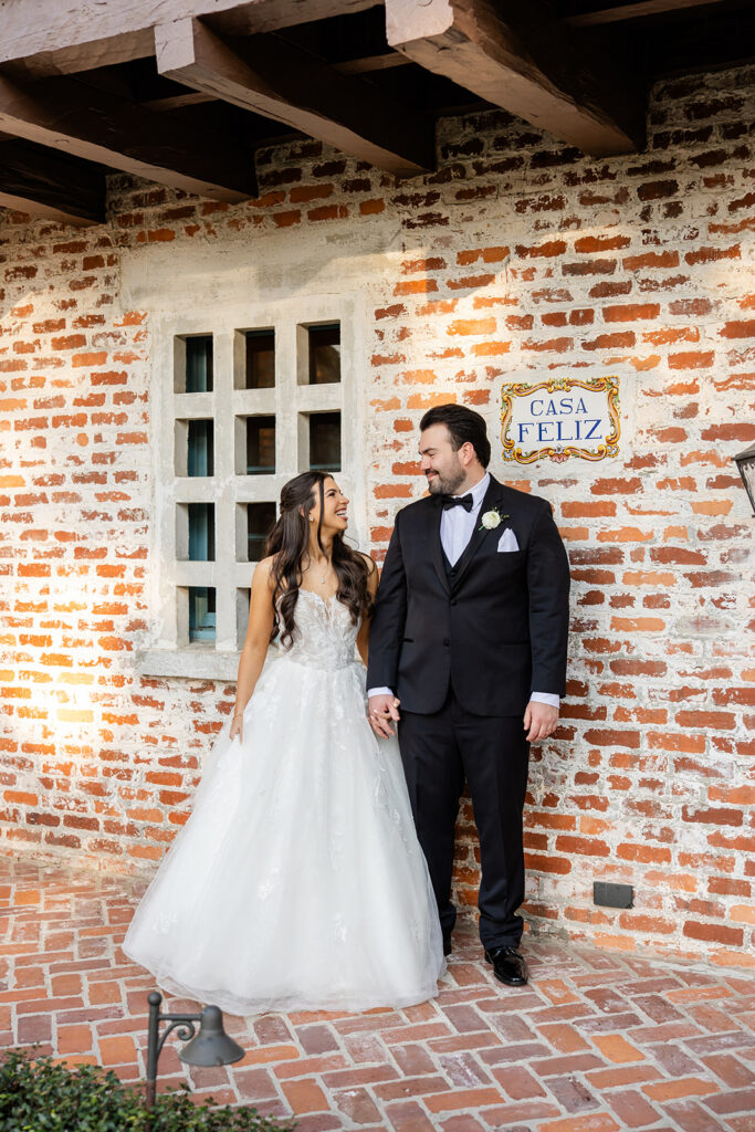bride and groom portrait at historic estate wedding venue Casa Feliz in Winter Park, Florida, photographed by Snapshots by Gabriela