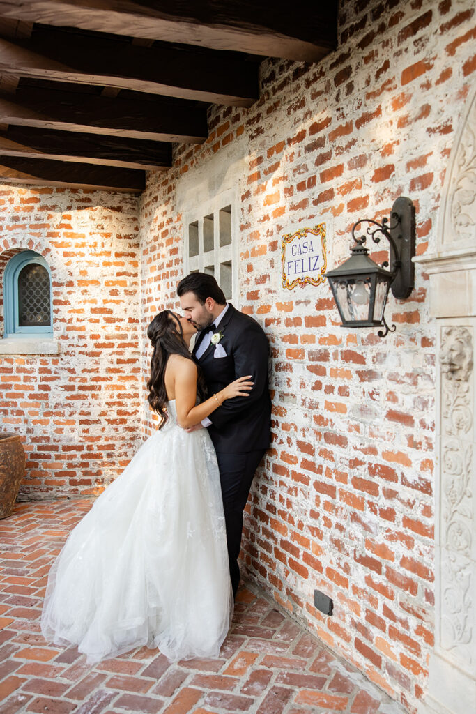 bride and groom golden hour portrait at historic estate wedding venue Casa Feliz in Winter Park, Florida, photographed by Snapshots by Gabriela
