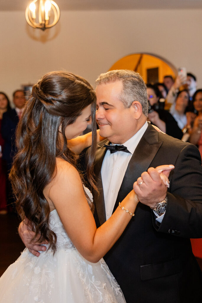 father daughter dance at historic estate wedding venue Casa Feliz in Winter Park, Florida, photographed by Snapshots by Gabriela