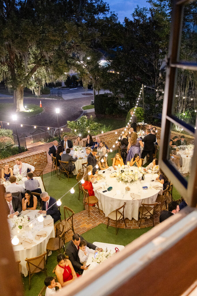 reception tables at historic estate wedding venue Casa Feliz in Winter Park, Florida, photographed by Snapshots by Gabriela