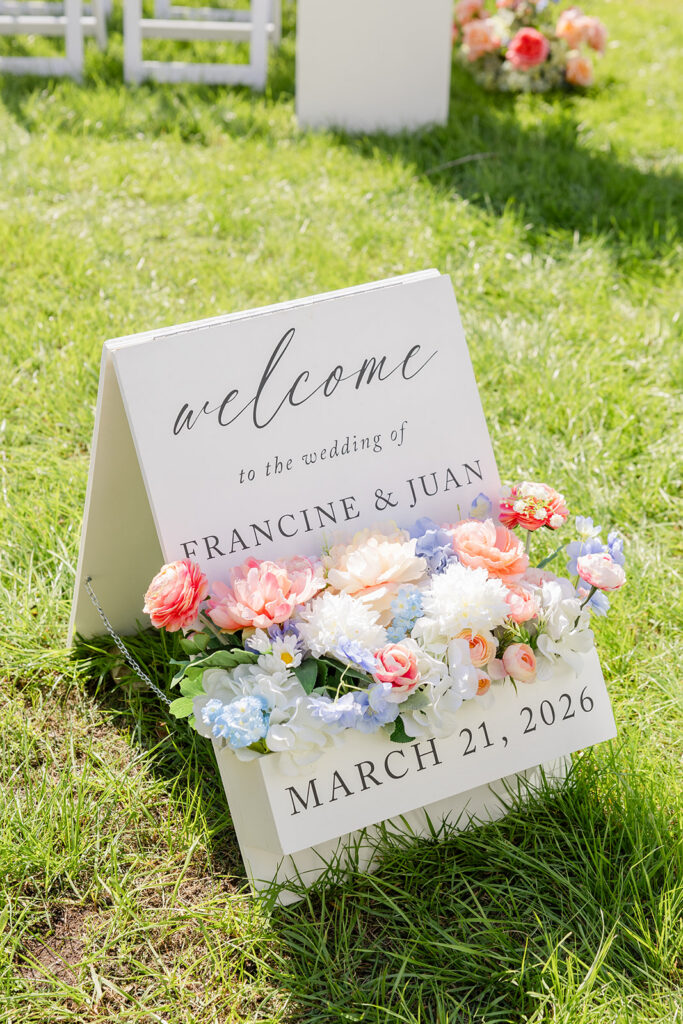 outdoor wedding ceremony setup with spring flowers at Lake Mary Events Center, captured by Snapshots by Gabriela