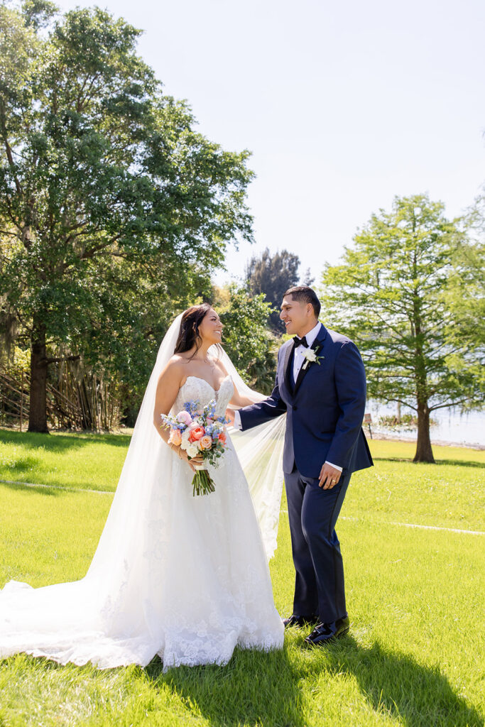 bride and groom outdoor portrait at a spring wedding at Lake Mary Events Center, captured by Snapshots by Gabriela