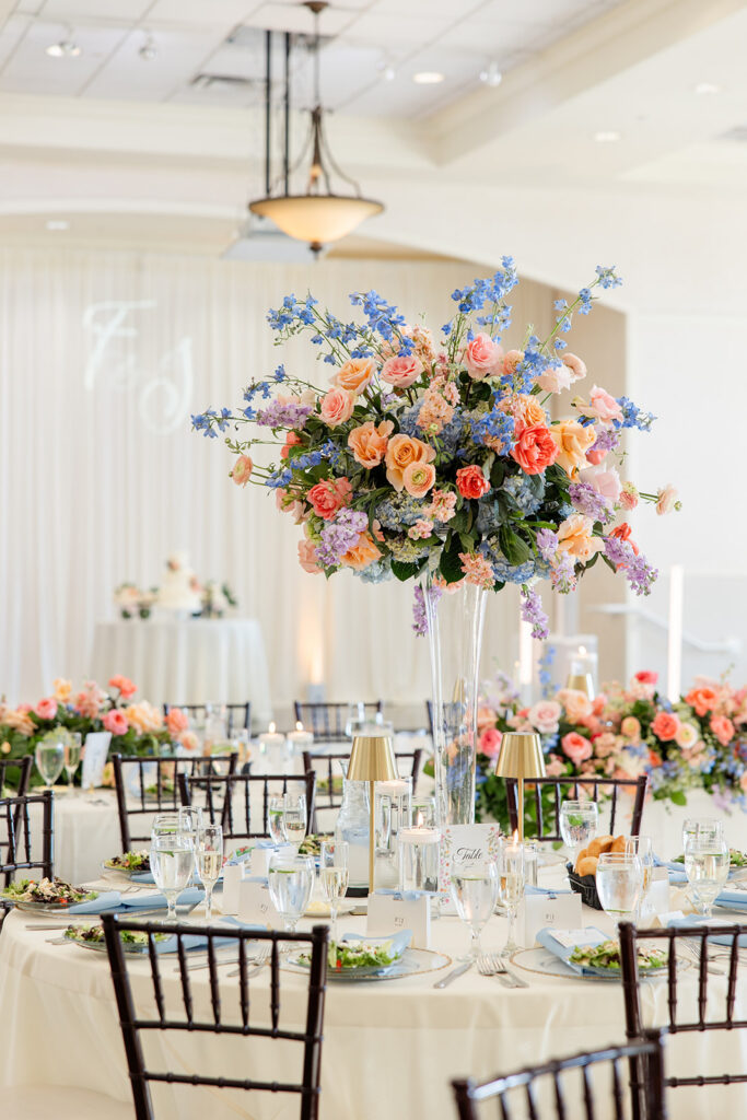 reception setup at a spring wedding at Lake Mary Events Center, captured by Snapshots by Gabriela