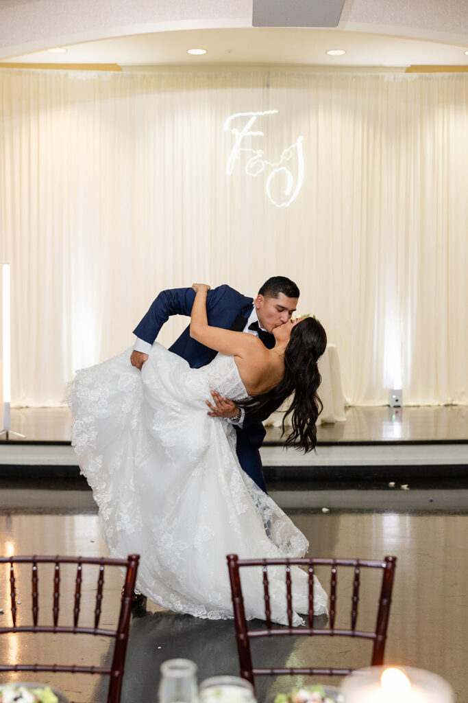 bride and groom first dance at a spring wedding at Lake Mary Events Center, captured by Snapshots by Gabriela