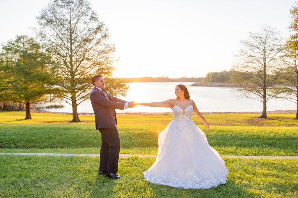 candid golden hour sunset portraits of bride and groom at a spring wedding at Lake Mary Events Center, captured by Snapshots by Gabriela
