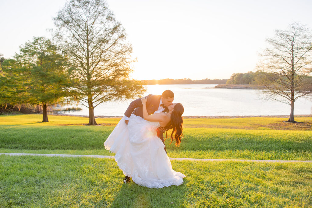 candid golden hour sunset portraits of bride and groom at a spring wedding at Lake Mary Events Center, captured by Snapshots by Gabriela