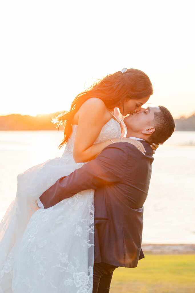 candid golden hour sunset portraits of bride and groom at a spring wedding at Lake Mary Events Center, captured by Snapshots by Gabriela